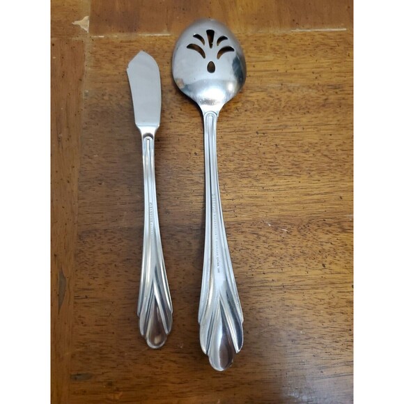 Hampton Silversmiths ROSE Stainless Glossy Silverware Serving Spoon Butter Knife - Picture 2 of 5